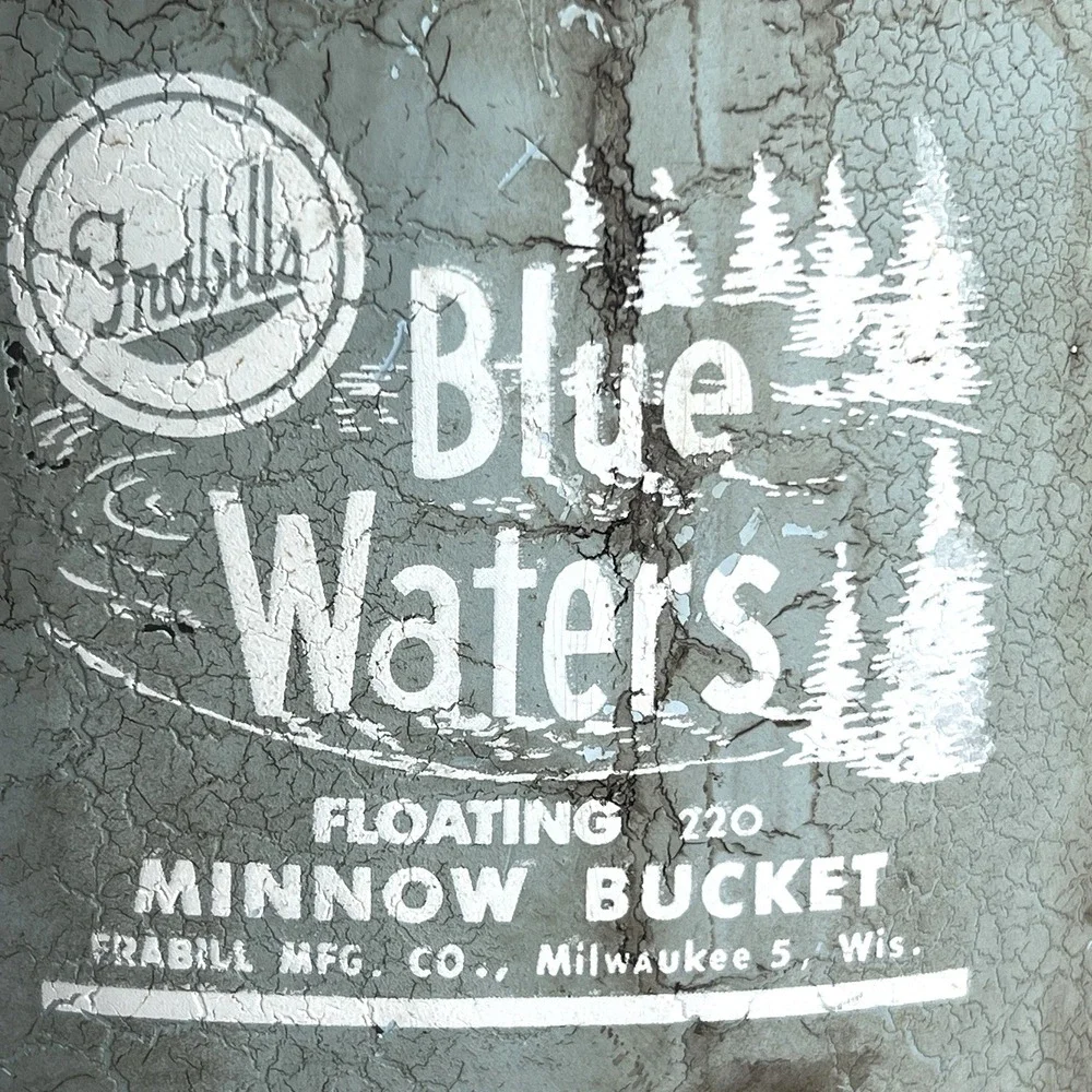 VTG Frabill Blue Waters Floating 220 Oval Metal Minnow Bucket Cabin Decor USA